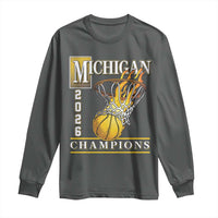 Michigan 2026 Flaming Hoop Basketball Lover Long Sleeve Shirt Champions Victory Graphic Sports Fan