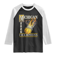 Michigan 2026 Flaming Hoop Basketball Lover Raglan Shirt Champions Victory Graphic Sports Fan