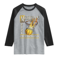 Michigan 2026 Flaming Hoop Basketball Lover Raglan Shirt Champions Victory Graphic Sports Fan