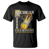 Michigan 2026 Flaming Hoop Basketball Lover T Shirt Champions Victory Graphic Sports Fan