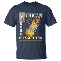 Michigan 2026 Flaming Hoop Basketball Lover T Shirt Champions Victory Graphic Sports Fan