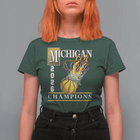 Michigan 2026 Flaming Hoop Basketball Lover T Shirt For Women Champions Victory Graphic Sports Fan