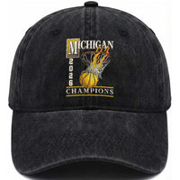 Michigan 2026 Flaming Hoop Basketball Lover Washed Cotton Baseball Cap Champions Victory Graphic Sports Fan