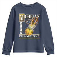 Michigan 2026 Flaming Hoop Basketball Lover Youth Sweatshirt Champions Victory Graphic Sports Fan