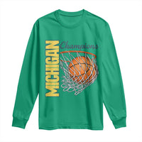 Vintage Michigan Hoops Pride Long Sleeve Shirt Retro Blue And Gold Champions Victory Graphic Sports Fan