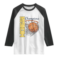 Vintage Michigan Hoops Pride Raglan Shirt Retro Blue And Gold Champions Victory Graphic Sports Fan
