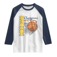 Vintage Michigan Hoops Pride Raglan Shirt Retro Blue And Gold Champions Victory Graphic Sports Fan