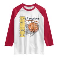 Vintage Michigan Hoops Pride Raglan Shirt Retro Blue And Gold Champions Victory Graphic Sports Fan