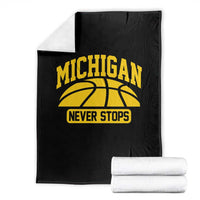 Michigan Never Stops Throw Blanket Great Lakes State Basketball Pride Gift