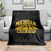 Michigan Never Stops Throw Blanket Great Lakes State Basketball Pride Gift
