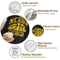 Michigan Never Stops Throw Blanket Great Lakes State Basketball Pride Gift