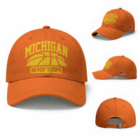 Michigan Never Stops Baseball Cap Great Lakes State Basketball Pride Gift