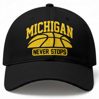 Michigan Never Stops Baseball Cap Great Lakes State Basketball Pride Gift