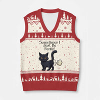 Funny Black Cat Bathroom Humor V-Neck Knit Sweater Vest Sometimes I Just Be Fartin