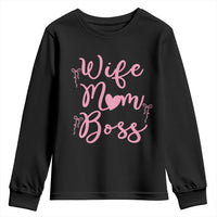 Funny Wife Mom Boss Youth Sweatshirt Girly Pink Bows Mothers Day Gift