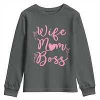 Funny Wife Mom Boss Youth Sweatshirt Girly Pink Bows Mothers Day Gift