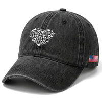 Floral Mama Heart Graphic Washed Cotton Baseball Cap Mothers Day Flower Gift