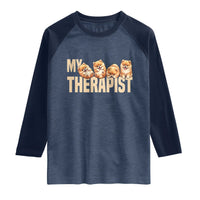 My Therapist Is My Dog Raglan Shirt Cute Pomeranian Lover Meme