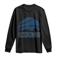 Vintage Urban Michigan Skyline Long Sleeve Shirt Gift For Basketball Fan