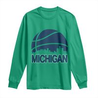 Vintage Urban Michigan Skyline Long Sleeve Shirt Gift For Basketball Fan