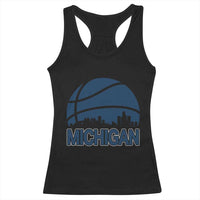 Vintage Urban Michigan Skyline Racerback Tank Top Gift For Basketball Fan