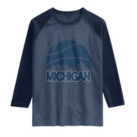 Vintage Urban Michigan Skyline Raglan Shirt Gift For Basketball Fan