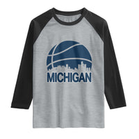 Vintage Urban Michigan Skyline Raglan Shirt Gift For Basketball Fan