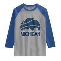 Vintage Urban Michigan Skyline Raglan Shirt Gift For Basketball Fan