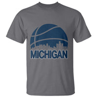 Vintage Urban Michigan Skyline T Shirt Gift For Basketball Fan