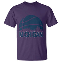 Vintage Urban Michigan Skyline T Shirt Gift For Basketball Fan