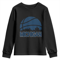 Vintage Urban Michigan Skyline Youth Sweatshirt Gift For Basketball Fan