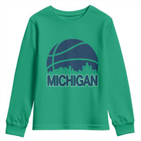 Vintage Urban Michigan Skyline Youth Sweatshirt Gift For Basketball Fan