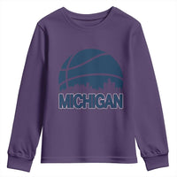Vintage Urban Michigan Skyline Youth Sweatshirt Gift For Basketball Fan