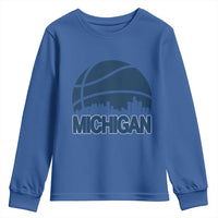 Vintage Urban Michigan Skyline Youth Sweatshirt Gift For Basketball Fan