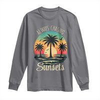 Vintage Always Chasing Sunsets Long Sleeve Shirt Hawaiian Tropical Beach Graphic