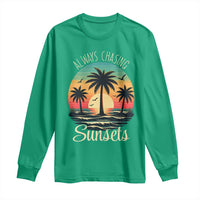 Vintage Always Chasing Sunsets Long Sleeve Shirt Hawaiian Tropical Beach Graphic