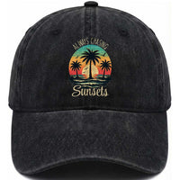 Vintage Always Chasing Sunsets Washed Cotton Baseball Cap Hawaiian Tropical Beach Graphic