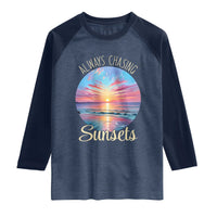 Always Chasing Sunsets Raglan Shirt Summer Vacation Travel Gift