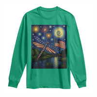 Patriotic Dragonfly Starry Night Swirls Long Sleeve Shirt Nature Lovers