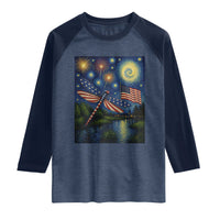 Patriotic Dragonfly Starry Night Swirls Raglan Shirt Nature Lovers