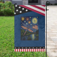 Red White And Blue Dragonfly Starry Night Swirls Patriotic Garden Flag Nature Lovers