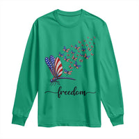 Freedom Dragonfly American Flag 4th Of July Long Sleeve Shirt Patriotic Nature Lover Graphic