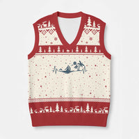 Summer Vacation Heartbeat Pulse Sunset Silhouette V-Neck Knit Sweater Vest Tropical Island Lover