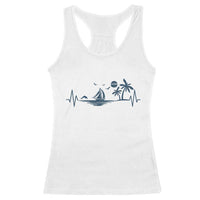 Summer Vacation Heartbeat Pulse Sunset Silhouette Racerback Tank Top Tropical Island Lover