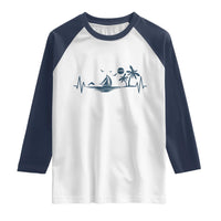 Summer Vacation Heartbeat Pulse Sunset Silhouette Raglan Shirt Tropical Island Lover