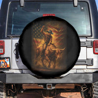 Patriotic Cowboy Spare Tire Cover American Bucking Bull Rider USA Rodeo Art - Wonder Print Shop
