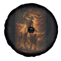 Patriotic Cowboy Spare Tire Cover American Bucking Bull Rider USA Rodeo Art - Wonder Print Shop