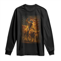 Patriotic Cowboy Long Sleeve Shirt American Bucking Bull Rider USA Rodeo Art - Wonder Print Shop