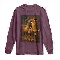Patriotic Cowboy Long Sleeve Shirt American Bucking Bull Rider USA Rodeo Art - Wonder Print Shop