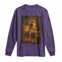 Patriotic Cowboy Long Sleeve Shirt American Bucking Bull Rider USA Rodeo Art - Wonder Print Shop